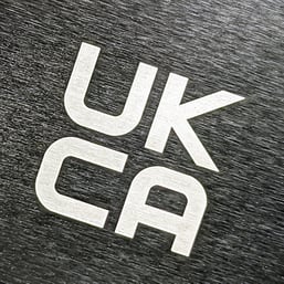UKCA mark engraved ablated onto metal